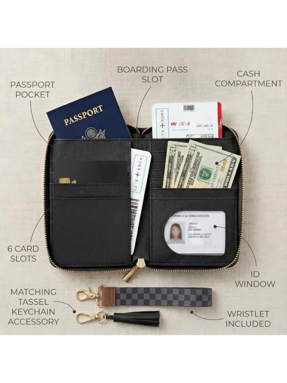 Stylish Passport Holder & Travel Wallet with Wristlet Strap - Perfect for